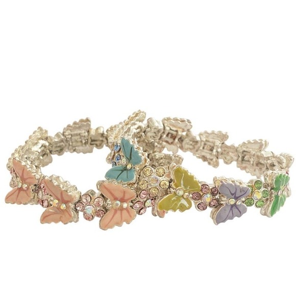 2 Stretchy Pink and Multi Colored Butterfly Bracelets - Picture 2 of 2